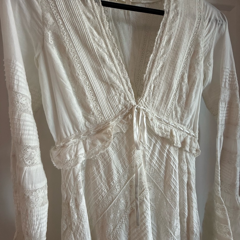 LoveShackFancy 100% cotton Weil Lace Inset Maxi Dress White 00 - Picture 7 of 9